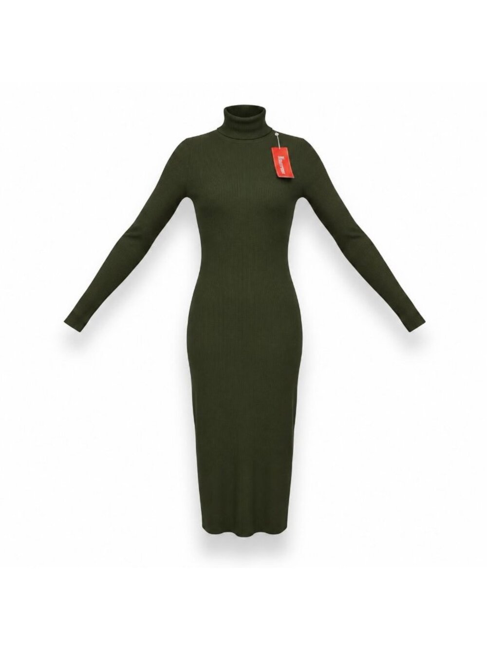 Rocorose Womens Green Turtleneck Ribbed Long Sleeve Midi Dress Sz XL